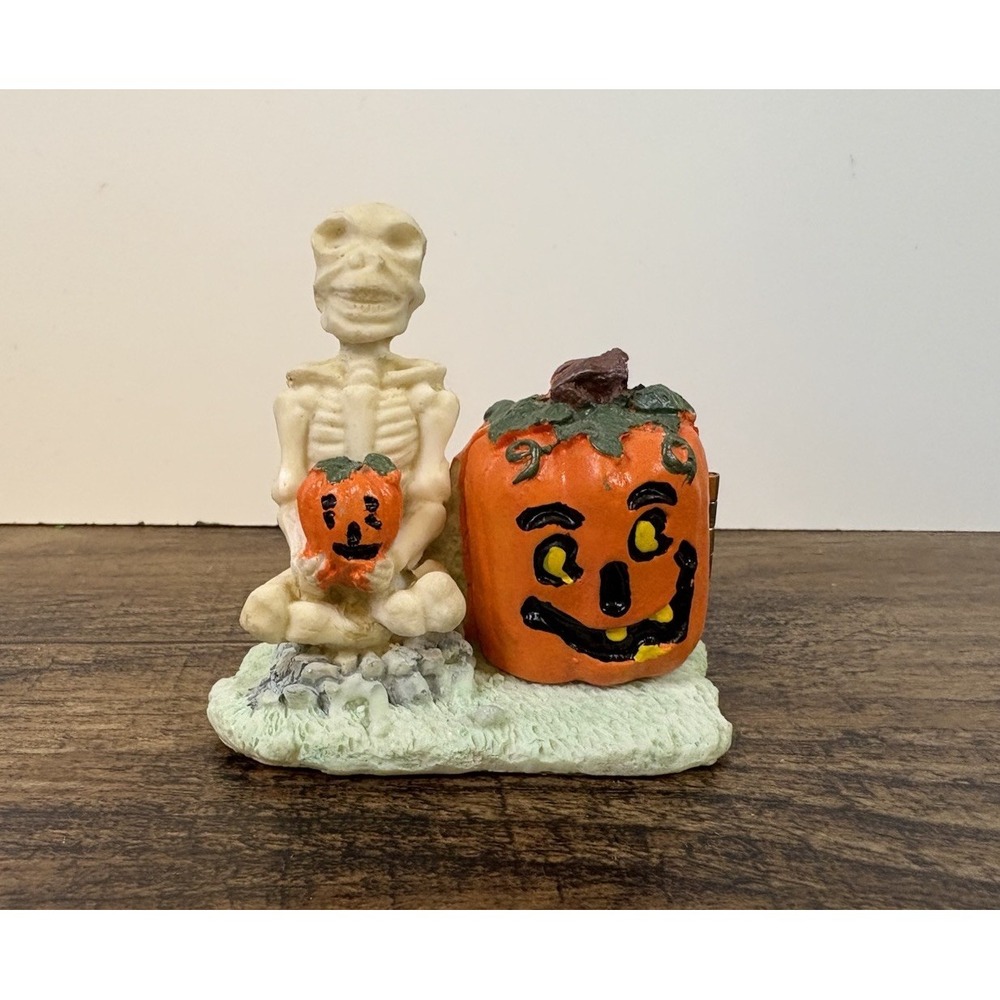 Vintage Halloween 2.75" Skeleton With Pumpkin That Opens Black Cat Witch Ghost